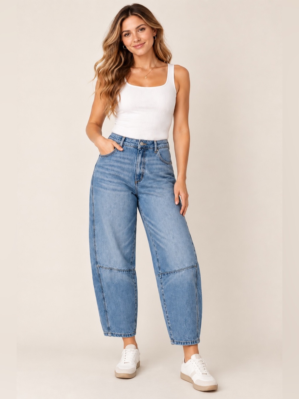 LOFT High Rise Barrel Jeans 28/6 Blue Cotton Lyocell Curved Leg